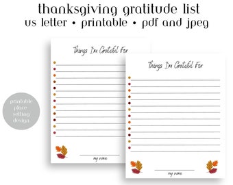 Printable Thanksgiving Gratitude List | Gratitude and Mindfulness Activity | Thanksgiving Gratitude Game | Available in JPEG and PDF