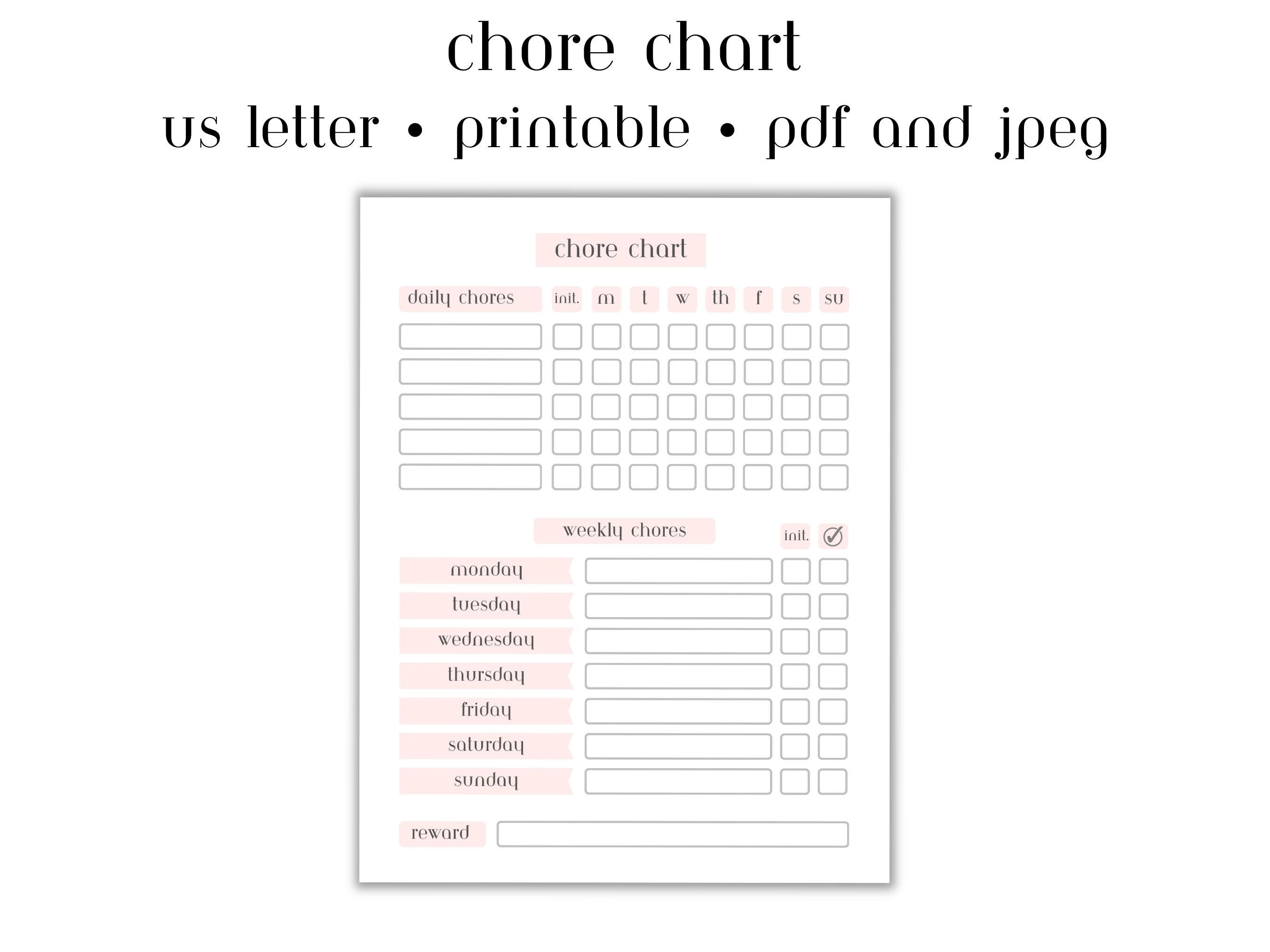 Chore Chart Printable Chore Chart for Roommates Partners and Chore Chart Printable Chore Chart for Roommates Partners and