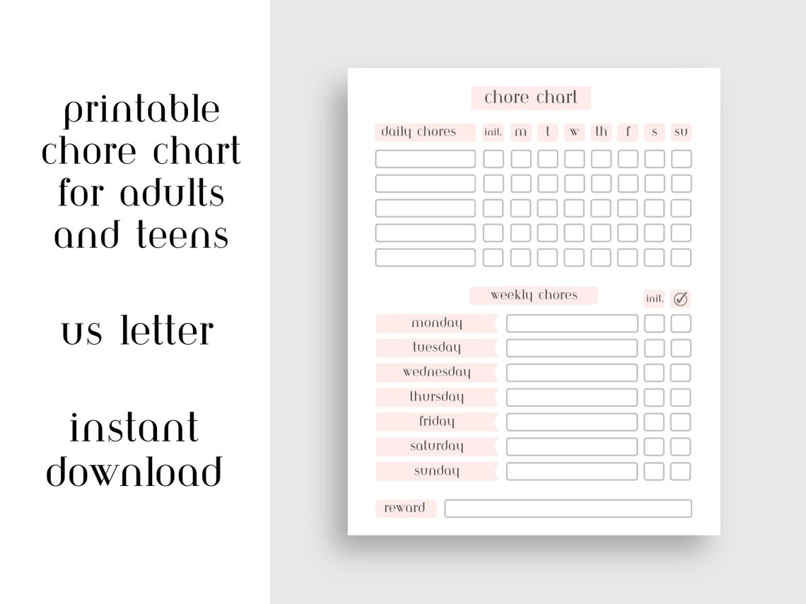 Chore Chart Printable Chore Chart for Roommates Partners and Chore Chart Printable Chore Chart for Roommates Partners and