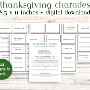 Printable Thanksgiving Charades for Kids | Thanksgiving Charades | Thanksgiving Holiday Activities and Games