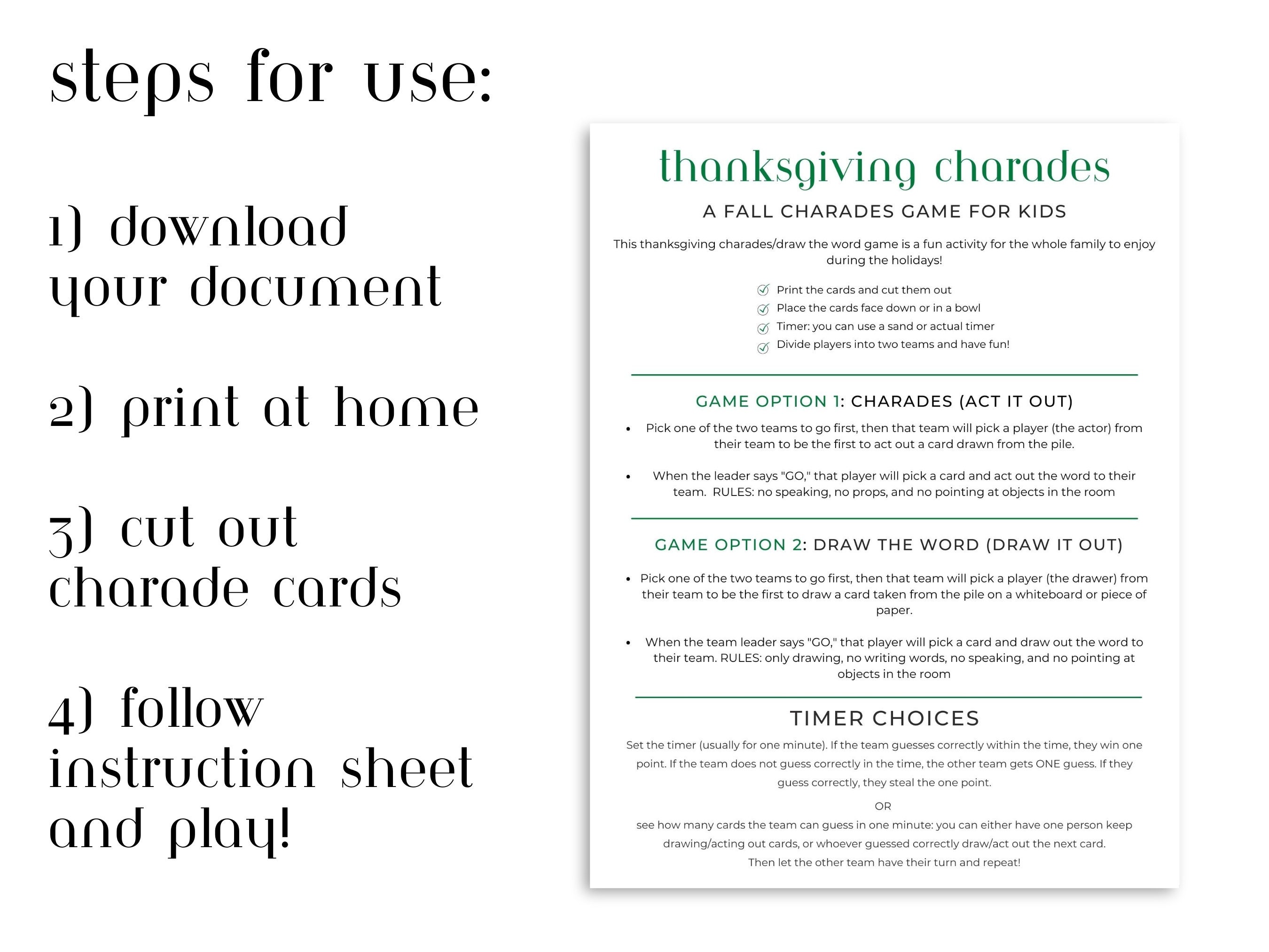 Printable Thanksgiving Charades for Kids | Thanksgiving Charades ...