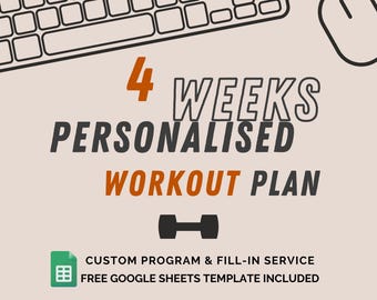 Personalized 4-Week Workout Plan with Free Google Sheets Template (Digital Download)