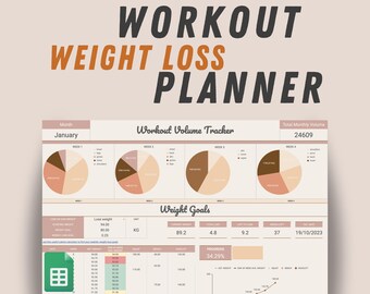 Weight Loss & Workout Planner for Google Sheets (Digital Download)