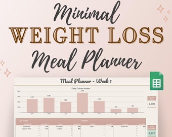 Minimal Weight Loss Planner & Digital Meal Planner for Google Sheets, Weight Loss Tracker, Intermittent Fasting Tracker, Calorie Tracker