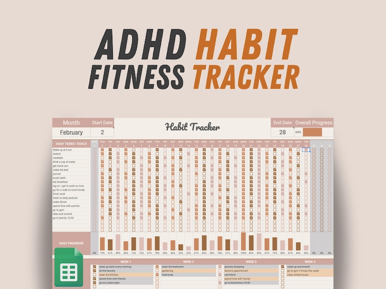 ADHD Planner & Habit Tracker: Google Sheets Excel Spreadsheet (digital ...