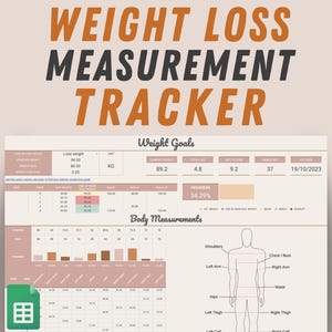 May include: A printable weight loss tracker with a pink and brown colour scheme. The tracker includes sections for weight goals, body measurements, and a progress bar. The tracker is designed to help people track their weight loss journey.