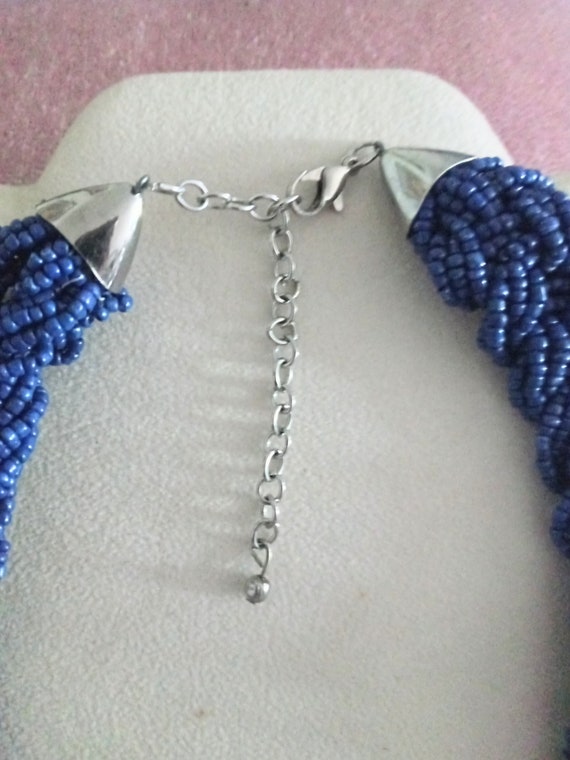 Vintage Braided Blue Cobalt seed bead necklace - image 3