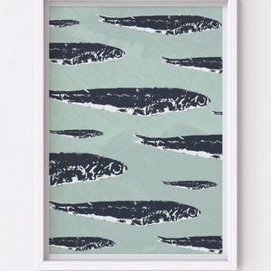 sardines wall art, sardines print, sardines poster, sardines art print, sardines painting, blue wall art, fish wall art, tinned sardines