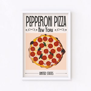 Pepperoni pizza wall art, pizza poster, pizza decor, pizza prints, food wall art, pizza gifts, digital download, Pizza PNG file included