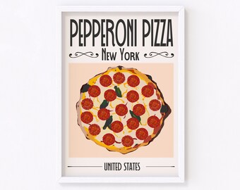 Arte de pared de pizza de pepperoni, póster de pizza, decoración de pizza, impresiones de pizza, arte de pared de comida, regalos de pizza, descarga digital, archivo PNG de pizza incluido
