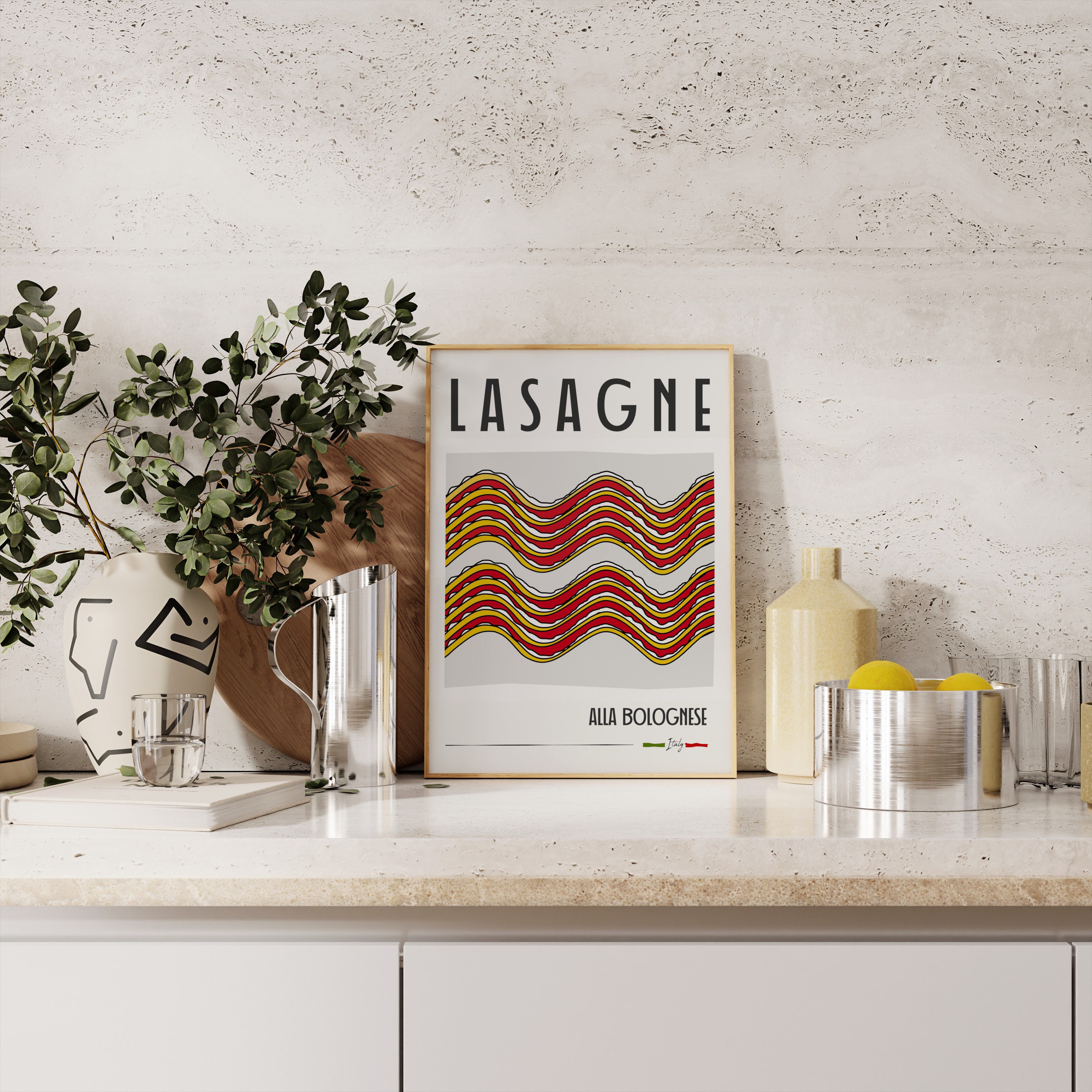 Lasagne Wall Art, Pasta Wall Art, Pasta Poster, Italian Food Poster, Retro Poster Print, Minimal
