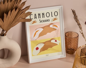 Cannoli print, bakery poster, pastry wall art, cafe print, retro poster, vintage poster, italian food poster, dessert illustration