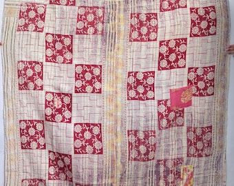 Vintage Kantha quilt handmade gudari Indian cotton bedcover throw