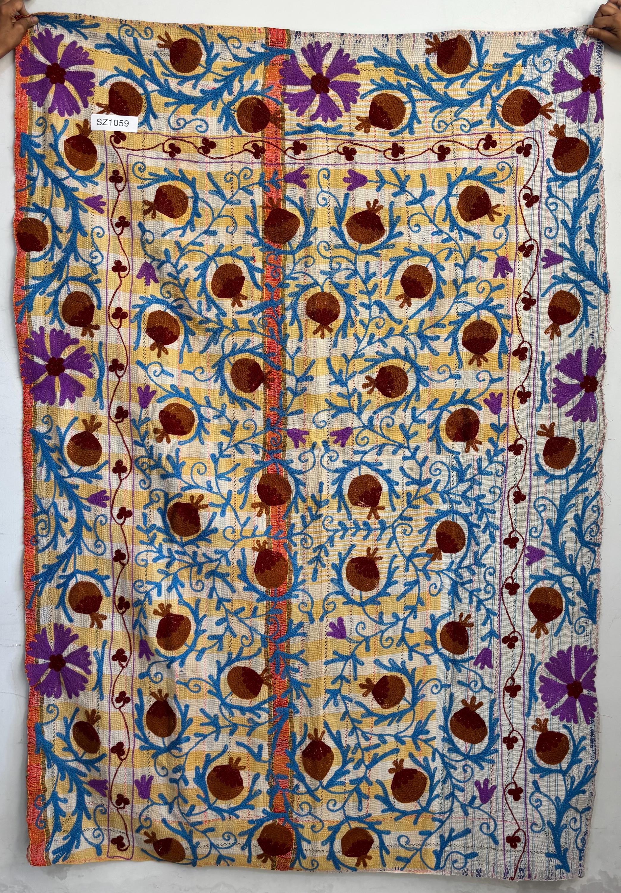 Uzbek suzani Kantha hand embroidered bedspread, blanket quilt home decor styling