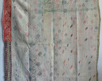 Couette kantha en coton vintage, couvre-lit indien fait main