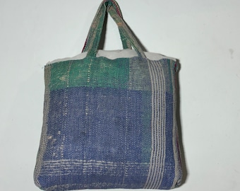 Antique vintage Kantha ethnic tote bag handmade designer organic cotton bag