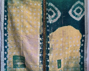 Couette kantha en coton vintage, couvre-lit indien fait main