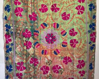 Uzbek suzani Kantha hand embroidered bedspread, blanket quilt home decor styling