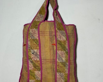 Antique vintage Kantha ethnic tote bag handmade designer organic cotton bag