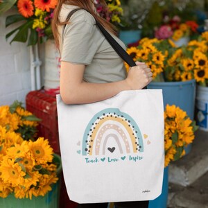 Teach Love Inspire, Teacher tote bag, teacher appreciation, boho rainbow design, teachers gift, teacher appreciation gift, gift for teacher