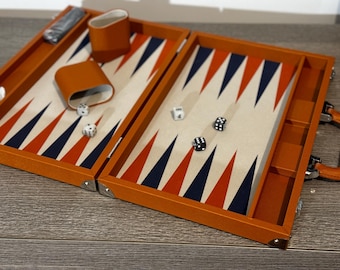 Backgammon Spielset aus Kunstleder - Luxus Brettspiel mit Griff