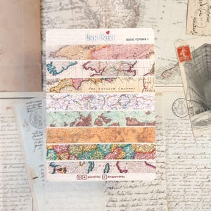 ADESIVOS DE MAPA VINTAGE #1. Uma folha com 8 adesivos de mapas antigos de 1700 para decorar diários, diários, scrapbooks, etc.