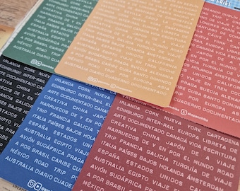 100 stickers de JOURNALING, VIAJES y LUGARES. Letras y palabras de países y ciudades para decorar cuadernos, diarios, agendas, libretas...