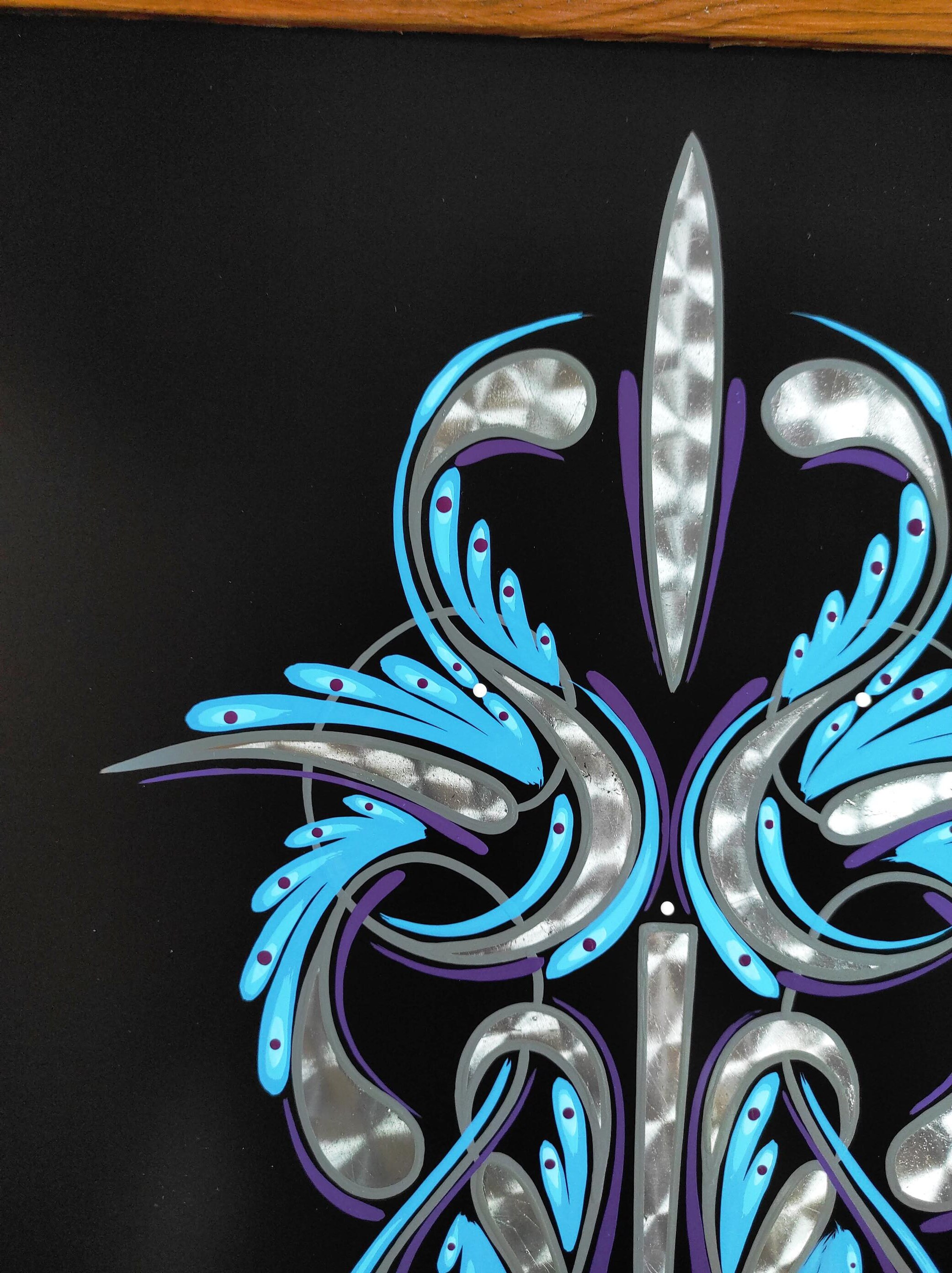 Scroll Pinstriping Panel With Sanded Metal Flakes. Ready to Hang on the Wall. A Fantastic Wall