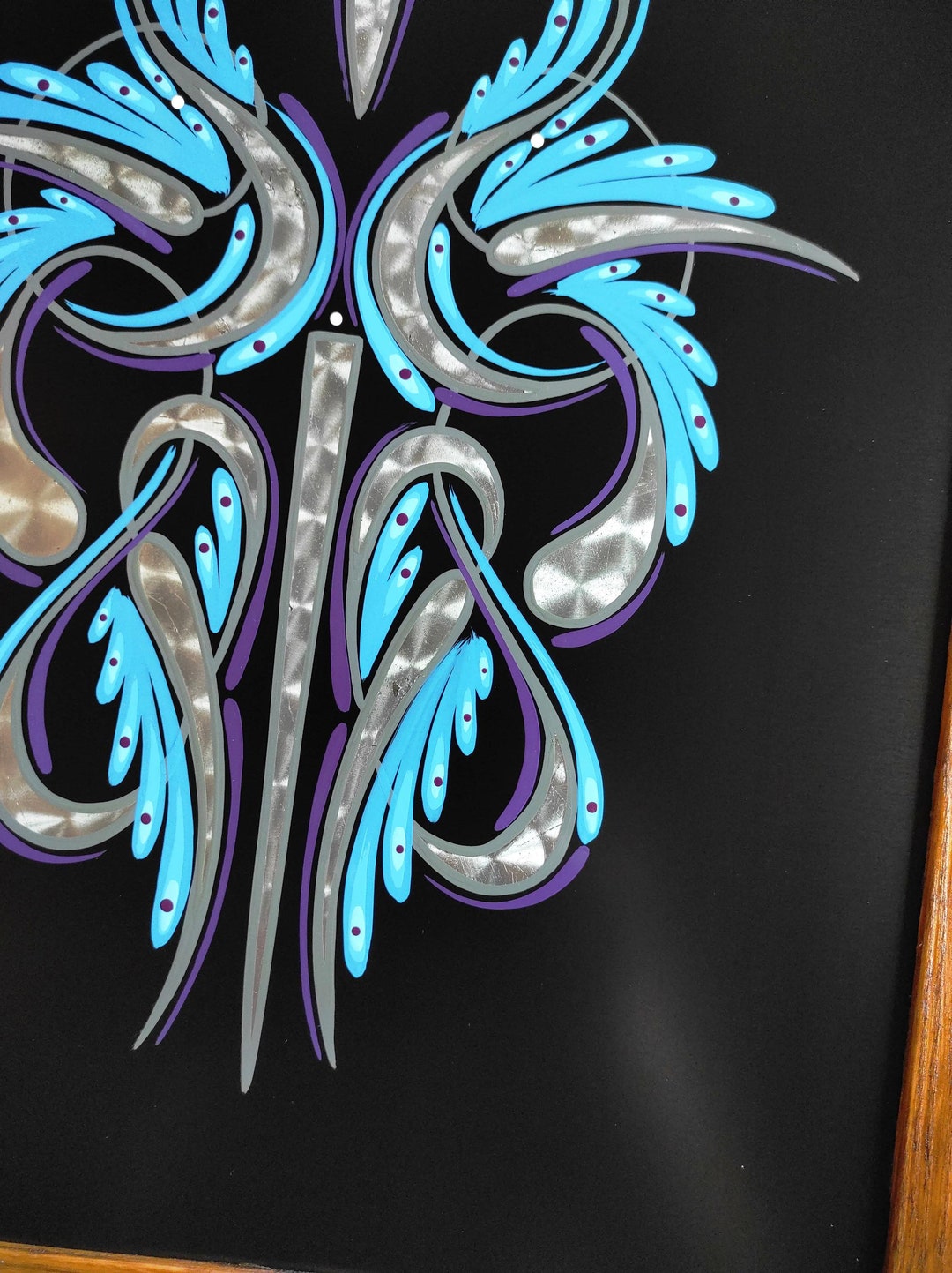 Scroll Pinstriping Panel With Sanded Metal Flakes. Ready to Hang on the Wall. A Fantastic Wall