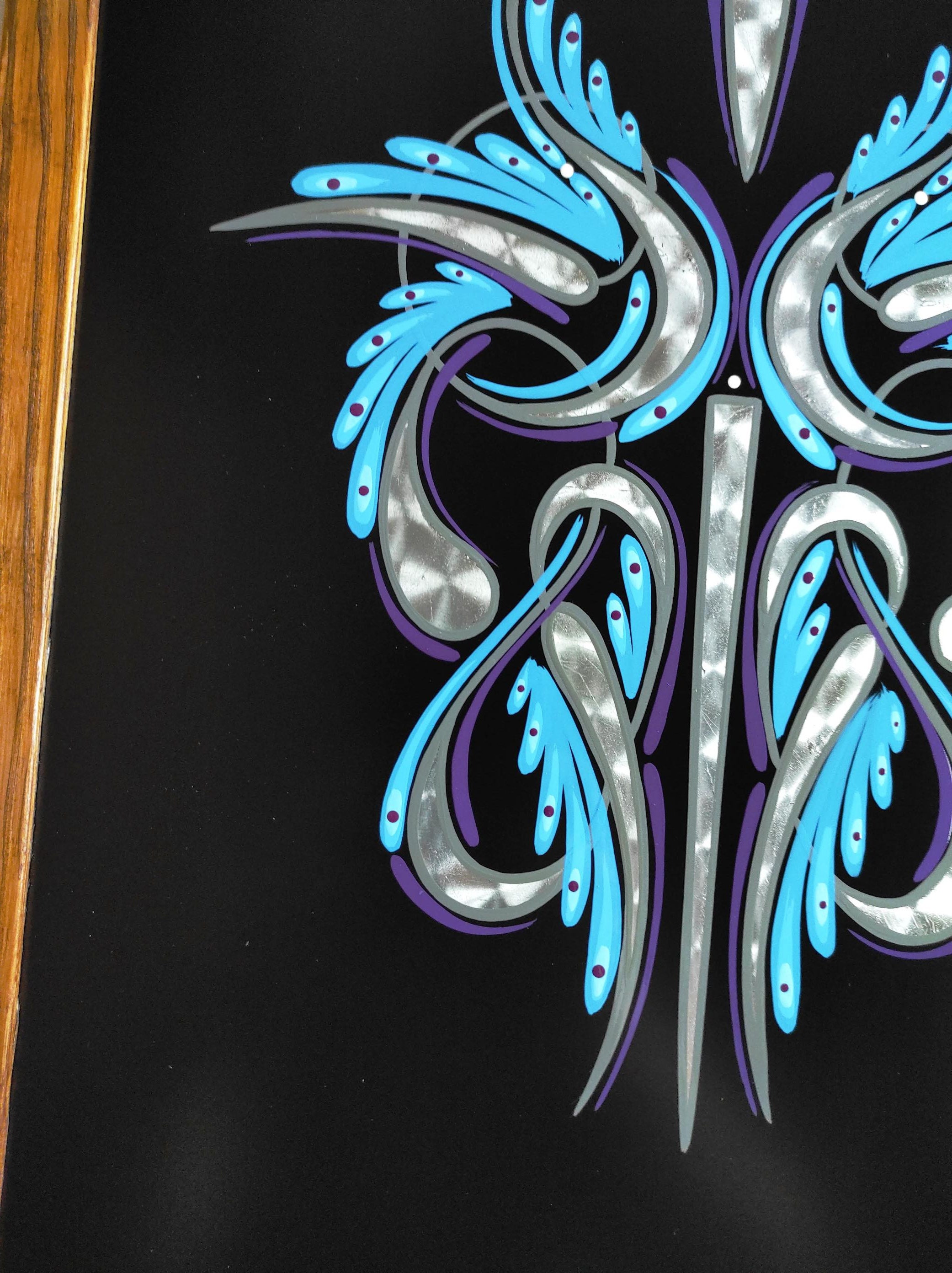 Scroll Pinstriping Panel With Sanded Metal Flakes. Ready to Hang on the Wall. A Fantastic Wall