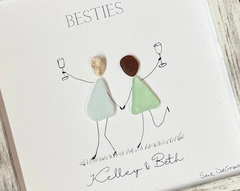 Sea glass art Personalized Best Friends with Cocktails