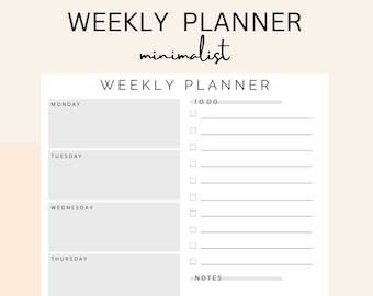 Weekly Planner, Printable Weekly Planner, Digital Weekly Planner, Minimalist Weekly Planner,  Weekly Schedule, GoodNotes/Notability Planner