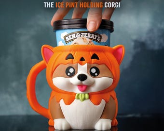 Kevin the Corgi Ice Cream Pint Holder | Eco Friendly 3D Printed Pint Cozy Cute Gift for Ice Cream Lovers