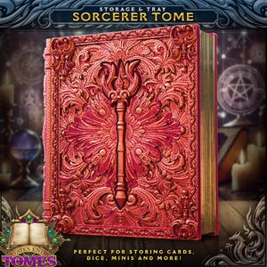 Sorcerer Tome Tome Book Dice Vault e Rolling Tray | Estojo magnético | Dungeons and Dragons | DnD | Jogo de RPG D&D | Recipiente de dados