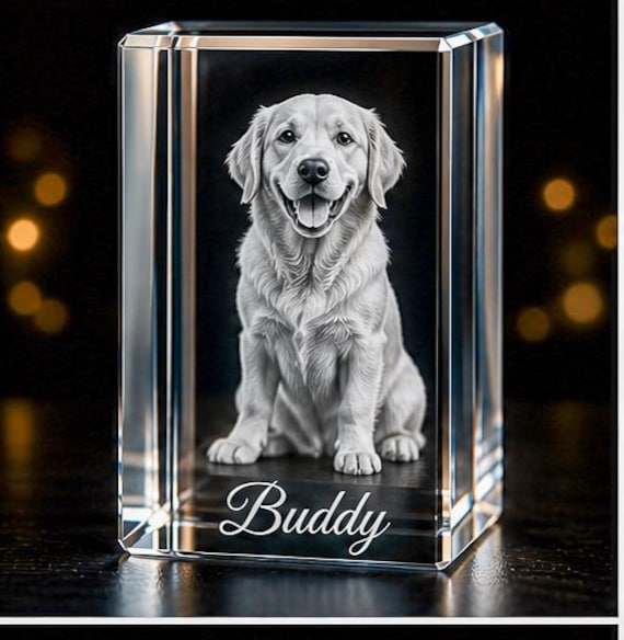 3D K9 Crystal Inner Engraved Photo - Custom Laser Keepsake personalized picture block valentines gift With RGB light base