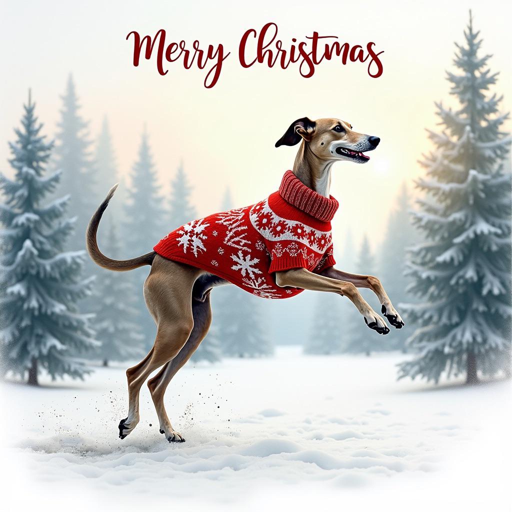 Pack Of 5 Greyhound Christmas Card, Lurcher Whipper Holiday Cards