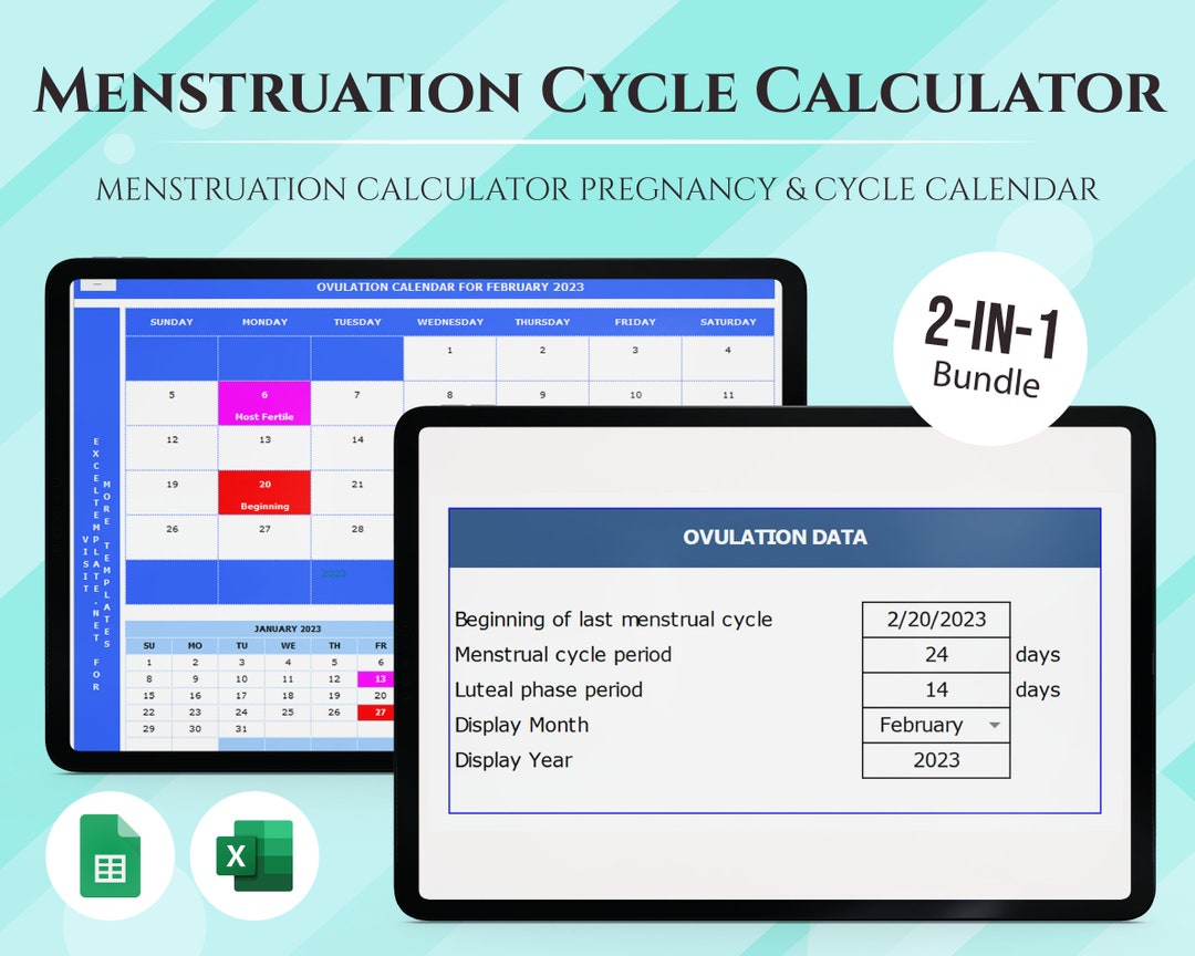 Menstrual Cycle Calculator Sheet Ovulation Calculator - Etsy