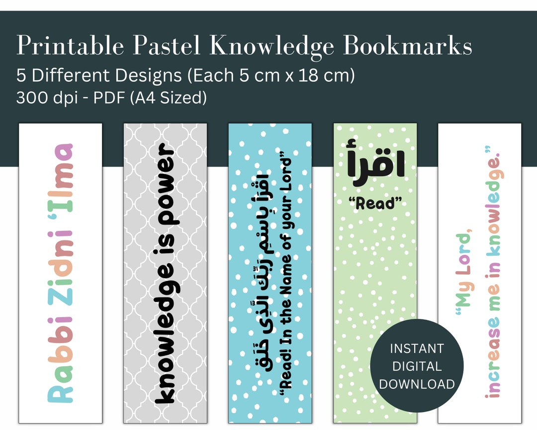 Printable Islamic Pastel Knowledge Bookmarks Instant Download Etsy