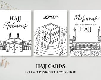 Printable Hajj Mubarak Colour in Cards Set of 3 (Digital Download)