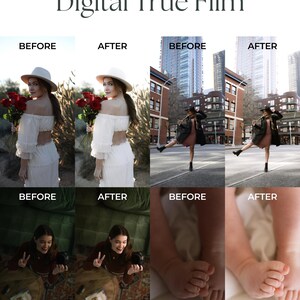 Pu&ograve; includere: Immagini prima e dopo che mostrano gli effetti di un filtro digitale per film vero. La prima immagine mostra una donna con un vestito bianco e un cappello bianco, che tiene un mazzo di rose rosse. La seconda immagine mostra la stessa donna con una tavolozza di colori pi&ugrave; calda e pi&ugrave; cinematografica. La terza immagine mostra una donna che cammina per una strada della citt&agrave;, e la quarta immagine mostra la stessa donna con una tavolozza di colori pi&ugrave; calda e pi&ugrave; cinematografica. La quinta immagine mostra una donna che fa un selfie, e la sesta immagine mostra la stessa donna con una tavolozza di colori pi&ugrave; calda e pi&ugrave; cinematografica. La settima immagine mostra i piedi di un bambino, e l'ottava immagine mostra gli stessi piedi di bambino con una tavolozza di colori pi&ugrave; calda e pi&ugrave; cinematografica.