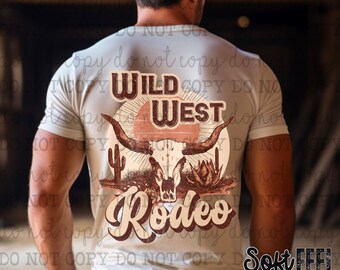 Salvaje Oeste Rodeo Skull Country Western - Transferencia DTF - Transferencia directa a película lista para prensar - Transferencia para planchar sobre ropa