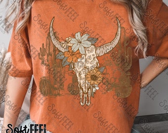Cráneo de vaca, leopardo del desierto, flores, country western - Transferencia DTF - Transferencia directa a película, lista para prensar - Transferencia para planchar sobre ropa