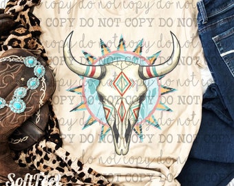 Cráneo de vaca vintage country western - Transferencia DTF - Transferencia directa a película lista para prensar - Transferencia para planchar sobre ropa