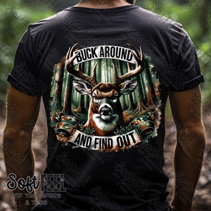 Buck Around And Discover Deer Hunting Country Western - Transferencia DTF - Transferencia directa a película lista para prensar - Transferencia para planchar sobre ropa
