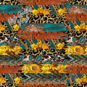 Western Sunflower Mashup- 12x12&quot; Patterned Vinyl for Tumblers and Crafts -Solvent Resistant Rubbing Alcohol SAFE Moveable Adhesive Vinyl