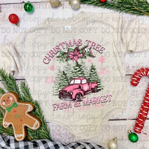 Rosa Vintage Weihnachts-Truck - DTF Transfer - Direkt zum Film bereit zum Pressen Bügeln Aufbügeln