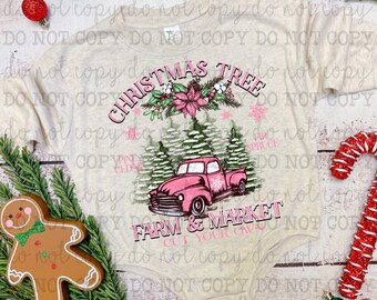 Camión vintage navideño rosa - Transferencia DTF - Transferencia directa a película lista para prensar - Transferencia para planchar sobre ropa