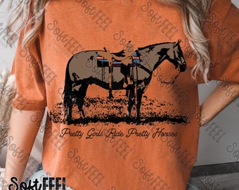 Chicas guapas montan caballos guapas, estilo country western: transferencia DTF: transferencia directa a película, lista para imprimir, transferencia para planchar sobre ropa