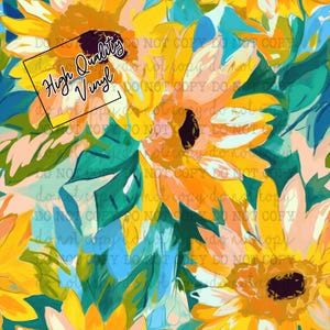 Spring Sunflowers - 12x12&quot; Patterned Vinyl for Tumblers and Crafts -Solvent Resistant Rubbing Alcohol SAFE Adhesive Vinyl