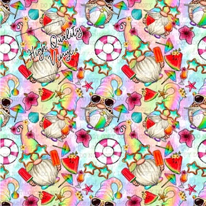 Summertime GNOMES - 12x12&quot; Patterned Vinyl for Tumblers - Solvent Resistant Rubbing Alcohol SAFE Moveable Adhesive Vinyl